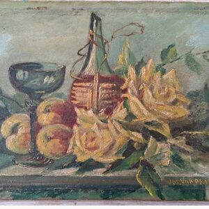 Vintage Still Life Painting with Yellow Roses